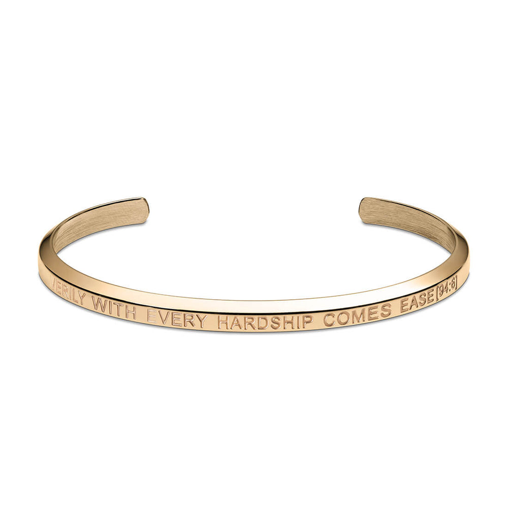 With Every Hardship Comes Ease Cuff Bracelet in Gold by Crscnt Moon