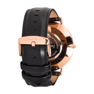 Arabic Numerals Watch with Black Leather Strap and Rose Gold Case by Crscnt Moon