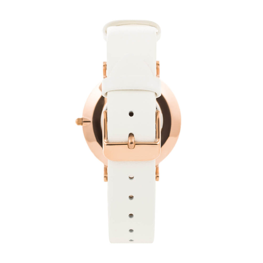 Arabic Numerals Watch with White Leather Strap and Rose Gold Case by Crscnt Moon