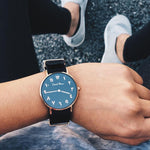 Women Wearing Arabic Numerals Watch with Black Nato Strap and Rose Gold Case by Crscnt Moon